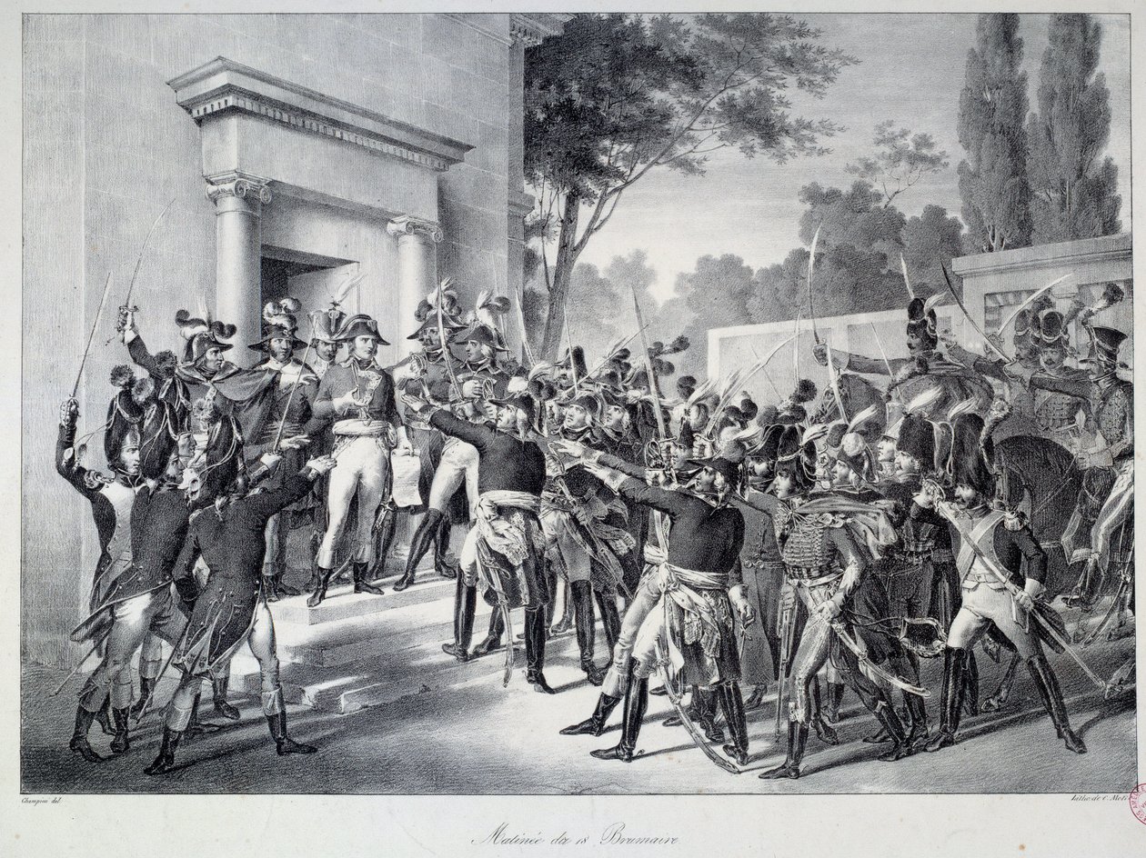 Möte för generaler och officerare i Napoleon Bonaparte (1769-1821) runt klockan 7 på morgonen den 18 brumaire The Coup d