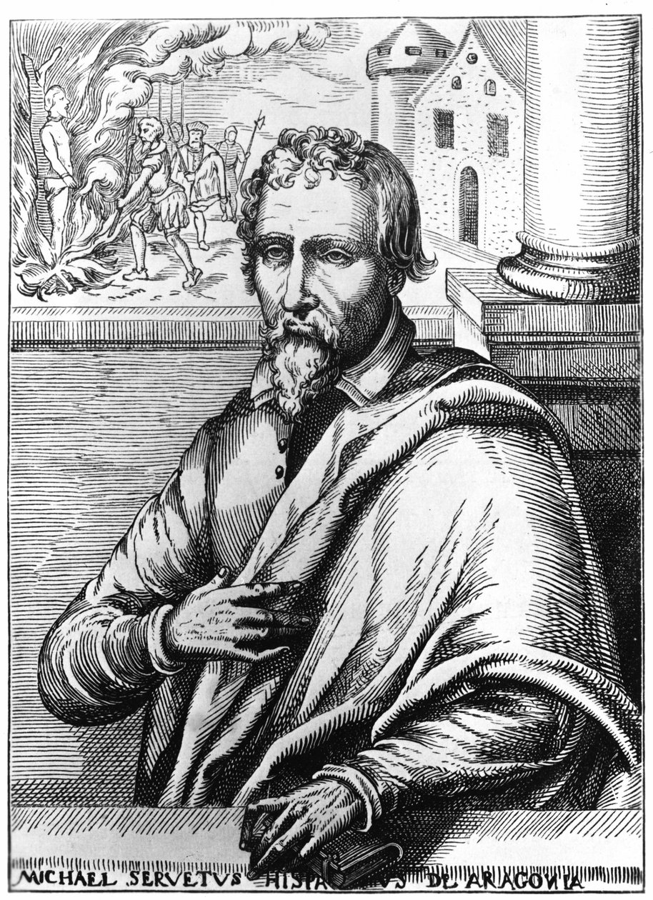 Michel Servet (Michel de Villanueva) (1511-1553), spansk läkare och teolog. Gravyr av Unknown artist