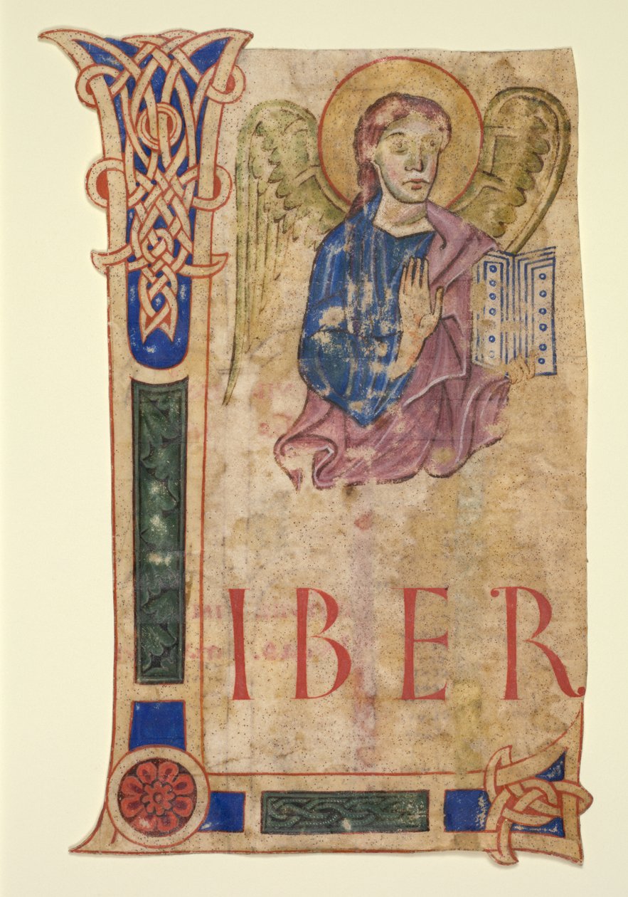 Miniatyr utskuren ur en evangeliebok: Symbolen för St. Matteus (recto) och kanontabeller (verso) av Unknown artist