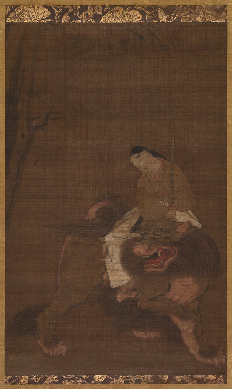 Monju som ett barn som rider på ett lejon av Unknown artist