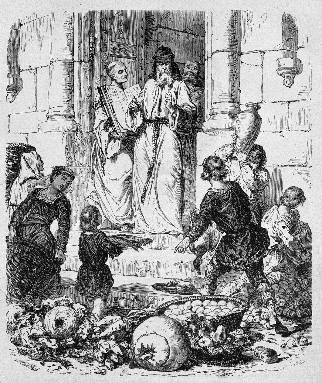 Munkar samlar tionde på folket - i "Histoire des popes", av Maurice Lachatre av Unknown artist