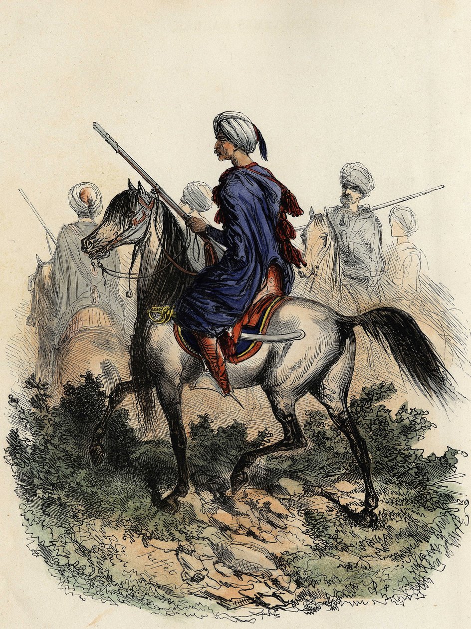 Moriska gendarmer (eller fältvakter) med ansvar för landsbygdspolisen i Alger, utbildad 1831. i "L