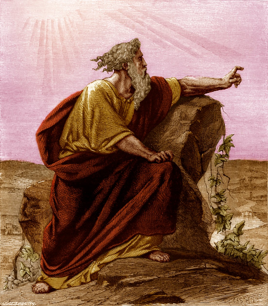 Moses betraktar det förlovade landet från Pisgah, berget Nebo (tryck) av Unknown artist