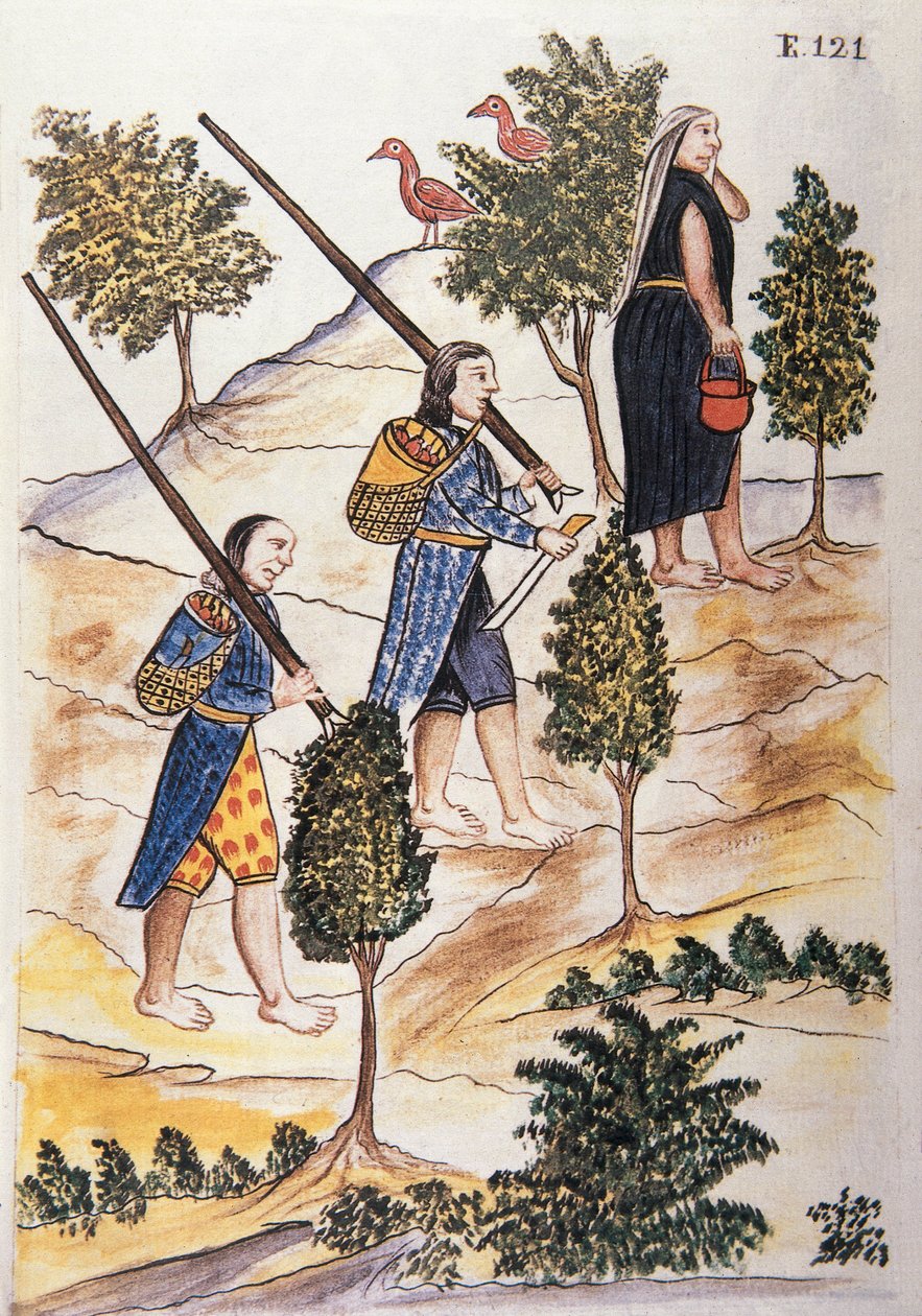 Motilones-indianer som ska jaga, från boken "Trujillo del Peru" eller "Códice Martínez Compañón", av Baltazar Martinez Compañón y Bujanda, biskop av Trujillo (1782-1785) av Unknown artist