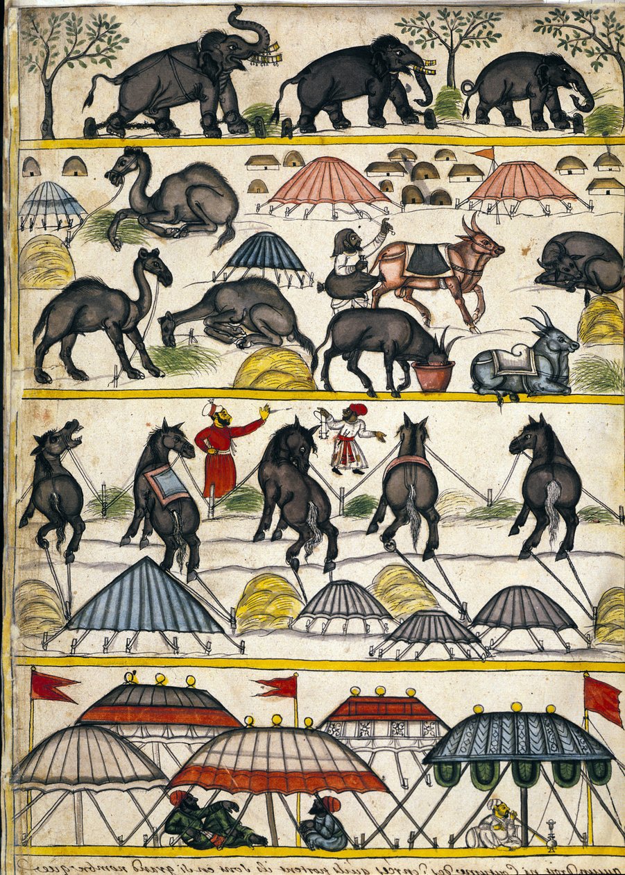 Mughal militärläger. Sida från manuskriptet (ms.8300) "" History of Mogol"" (Moghul eller Moghol) av Stefano Nivibus Cardeira. 1700-talet. Bibloteca marciana, Venedig av Unknown artist