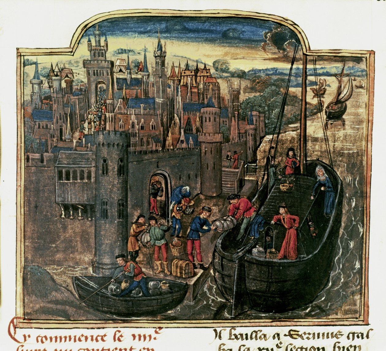 NAVIGATION: Lastning av ett handelsfartyg, sent 1400-tal (miniatyr) av Unknown artist