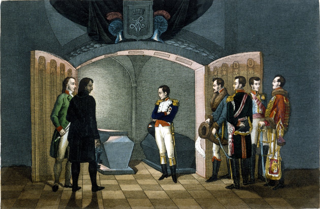 Napoleon Bonaparte framför Fredrik II av Preussens grav. av Unknown artist