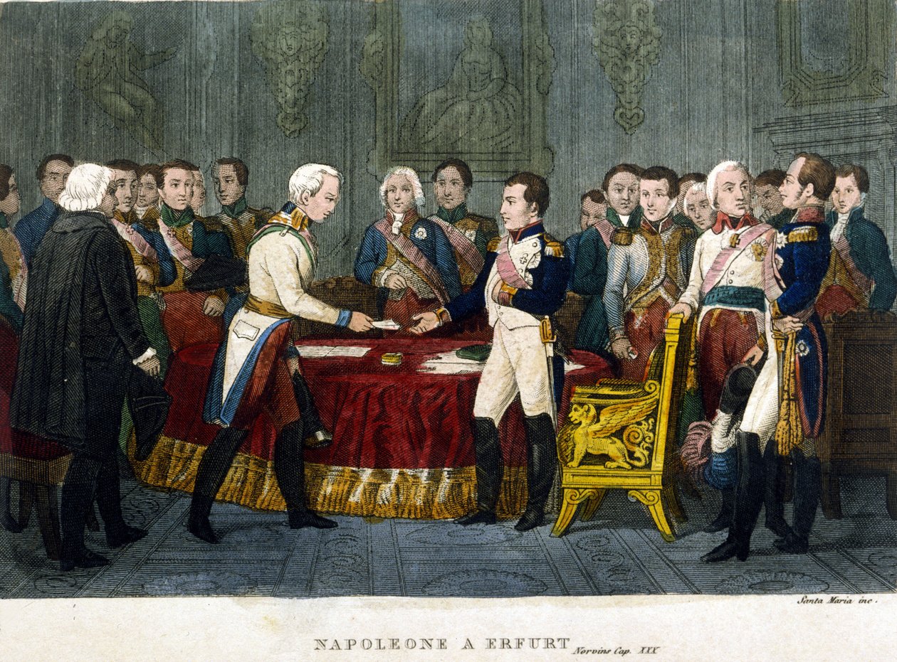 Napoleon I (1769 - 1821) träffade Alexander I i Erfurt 1808. av Unknown artist