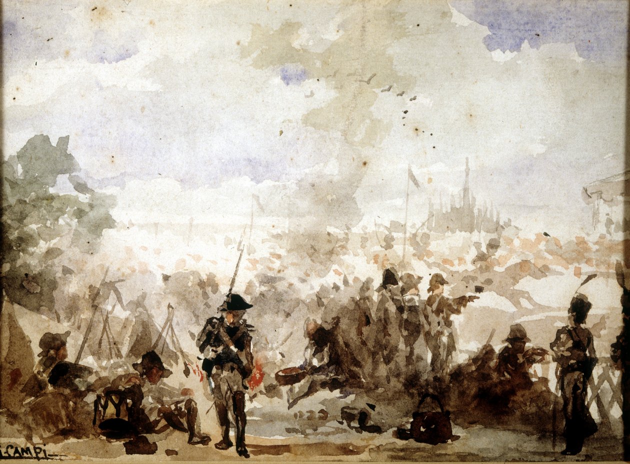Napoleon och Italiens landsbygd: Franska läger vid Milanos portar av Unknown artist