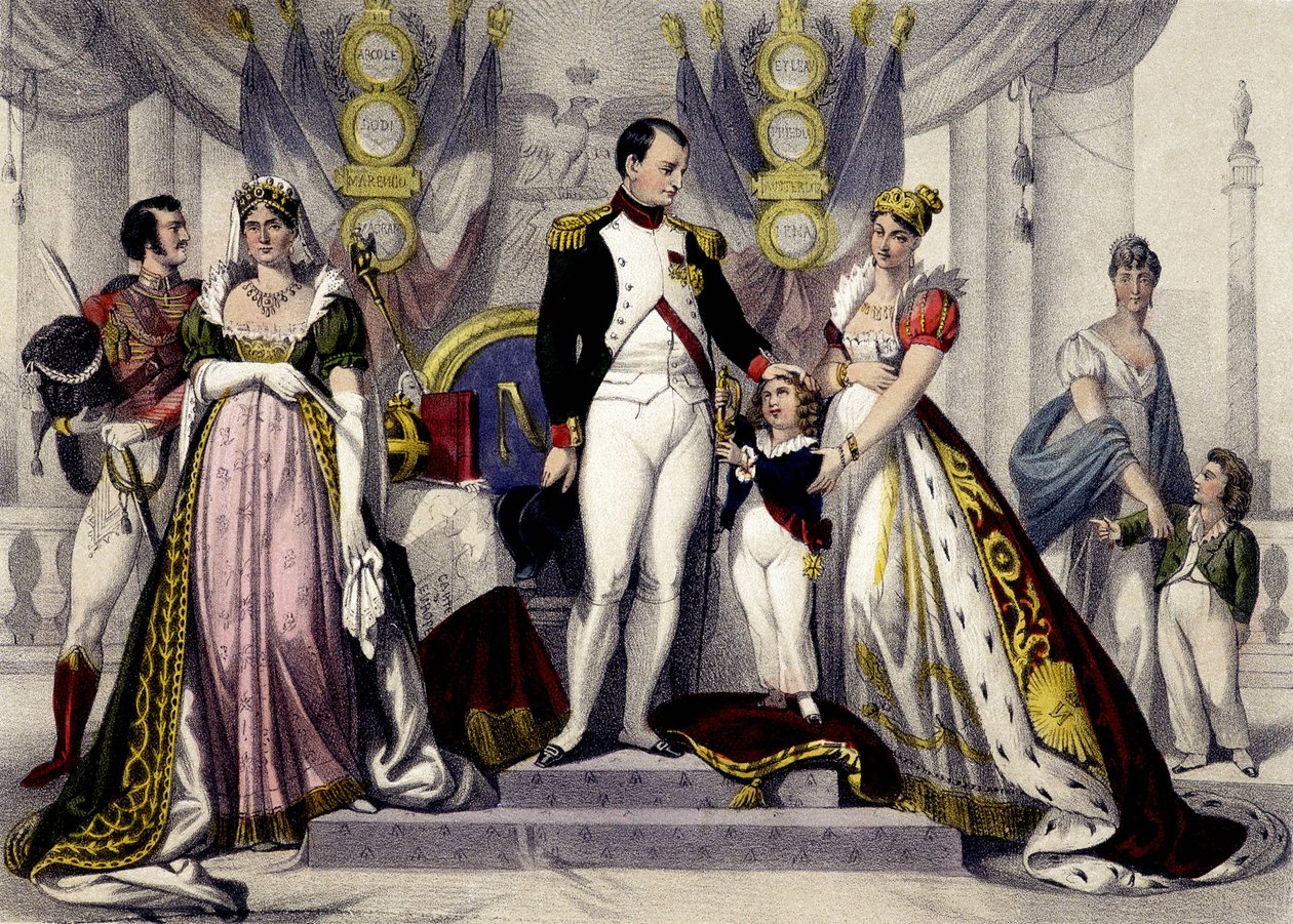 Napoleondynastin från 1804 till 1815. Josephine, Napoleon I, kung av Rom, Mary Louise. Gravyr av 1800-talet. av Unknown artist