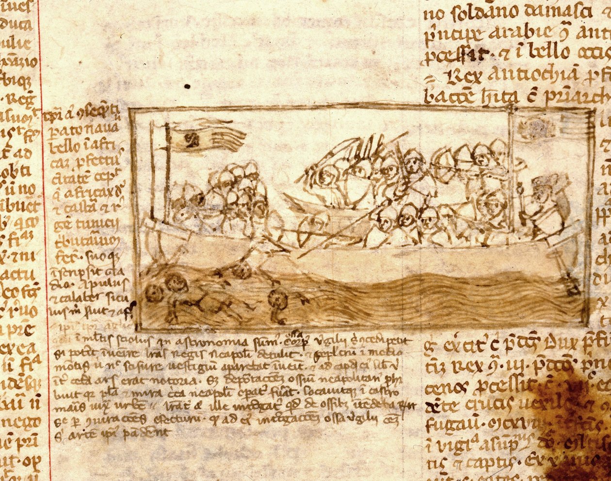 Sjöstrid mellan saracener och korsfarare 1120. Enligt manuskriptet "Pilgrimsfärden till det heliga landet" från 1100-talet. Marciana, Venedig. av Unknown artist