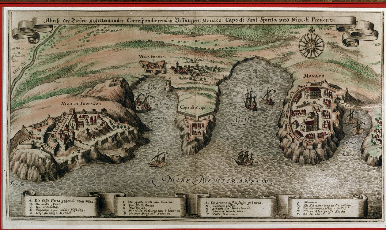 Nice, Villefranche och Monaco på 1600-talet (geografisk decoupe) av Unknown artist