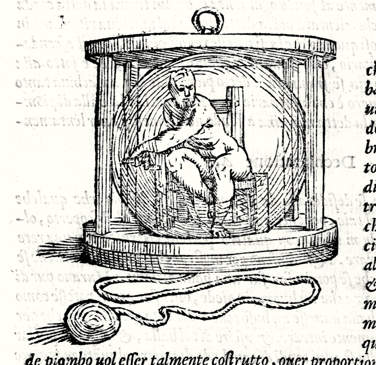 Nicoli Fontanas andra kostym kallas Tartaglia (1499 - 1557). Det ger en kristallkula där dykaren stänger sig själv. Gravyr 1500-talet. av Unknown artist