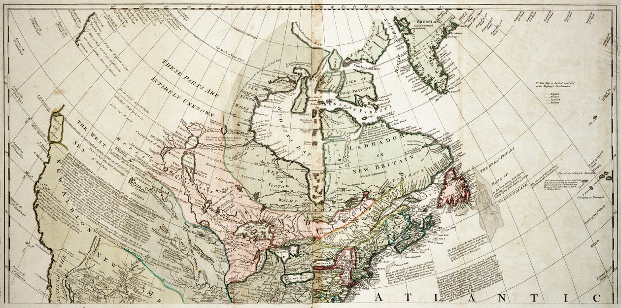 Nordamerika, ca 1765 (kolorerad gravyr) av Unknown artist