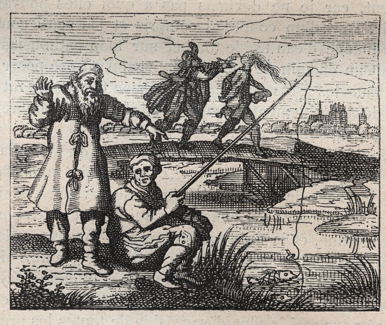 Gamla ordspråk: tillfället är skalligt bakifrån - gravyr 1700-tal av Unknown artist
