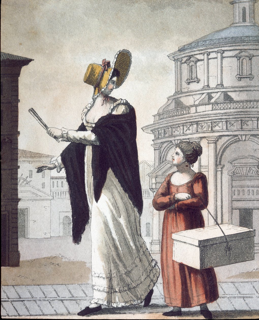 Gammal handel: modisten och hennes assistent. (Litografi av Unknown artist