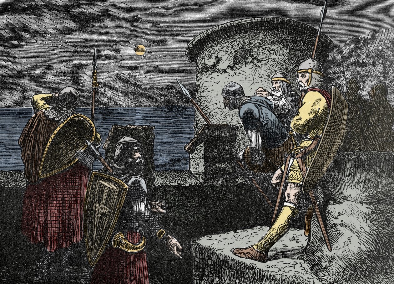 På utkik efter nordmän - varegue-vakten (Varangian) observerar horisonten bakom befästningarna av Unknown artist