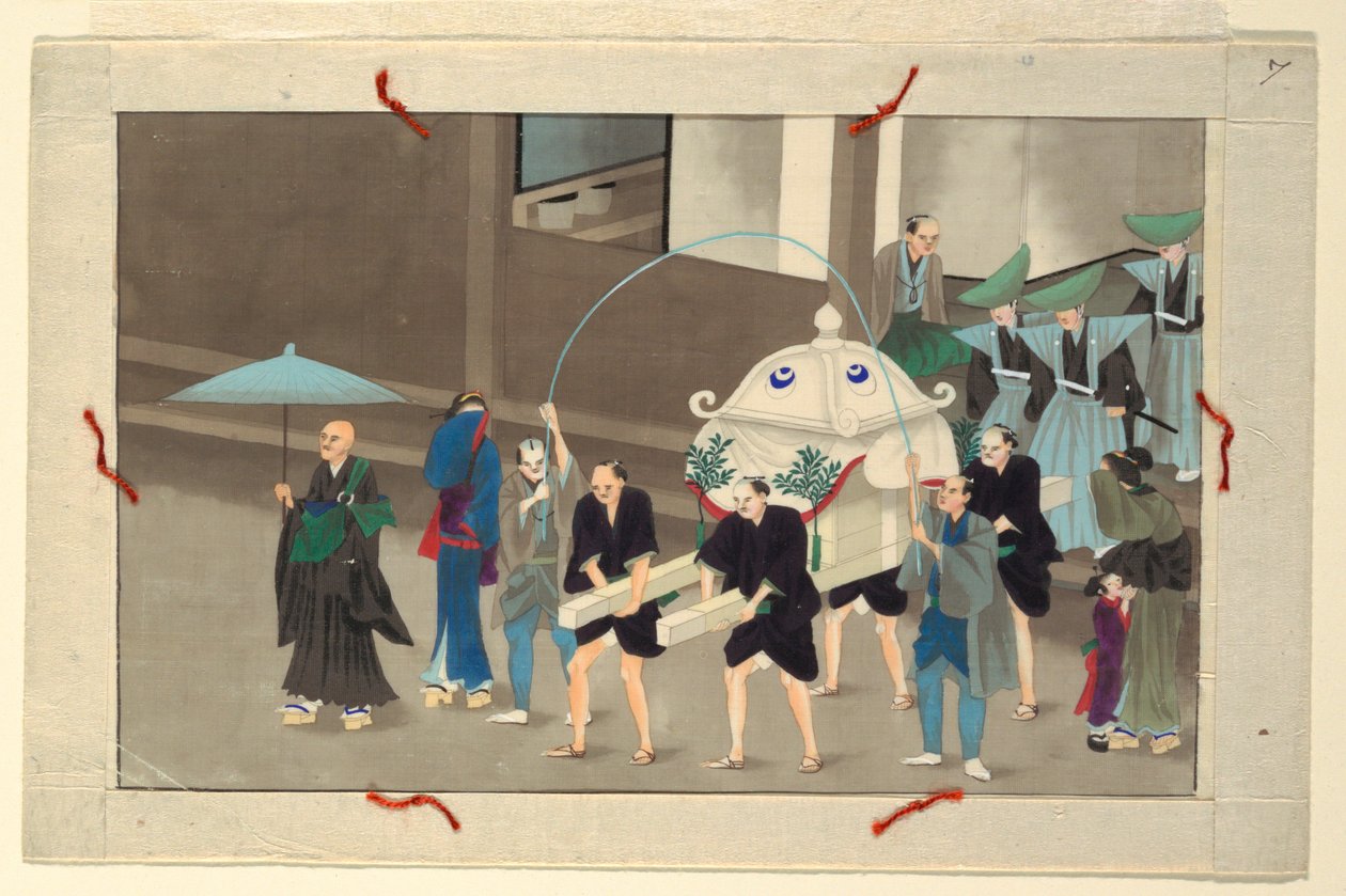 En av sexton scener av en mans död och begravning av Unknown artist
