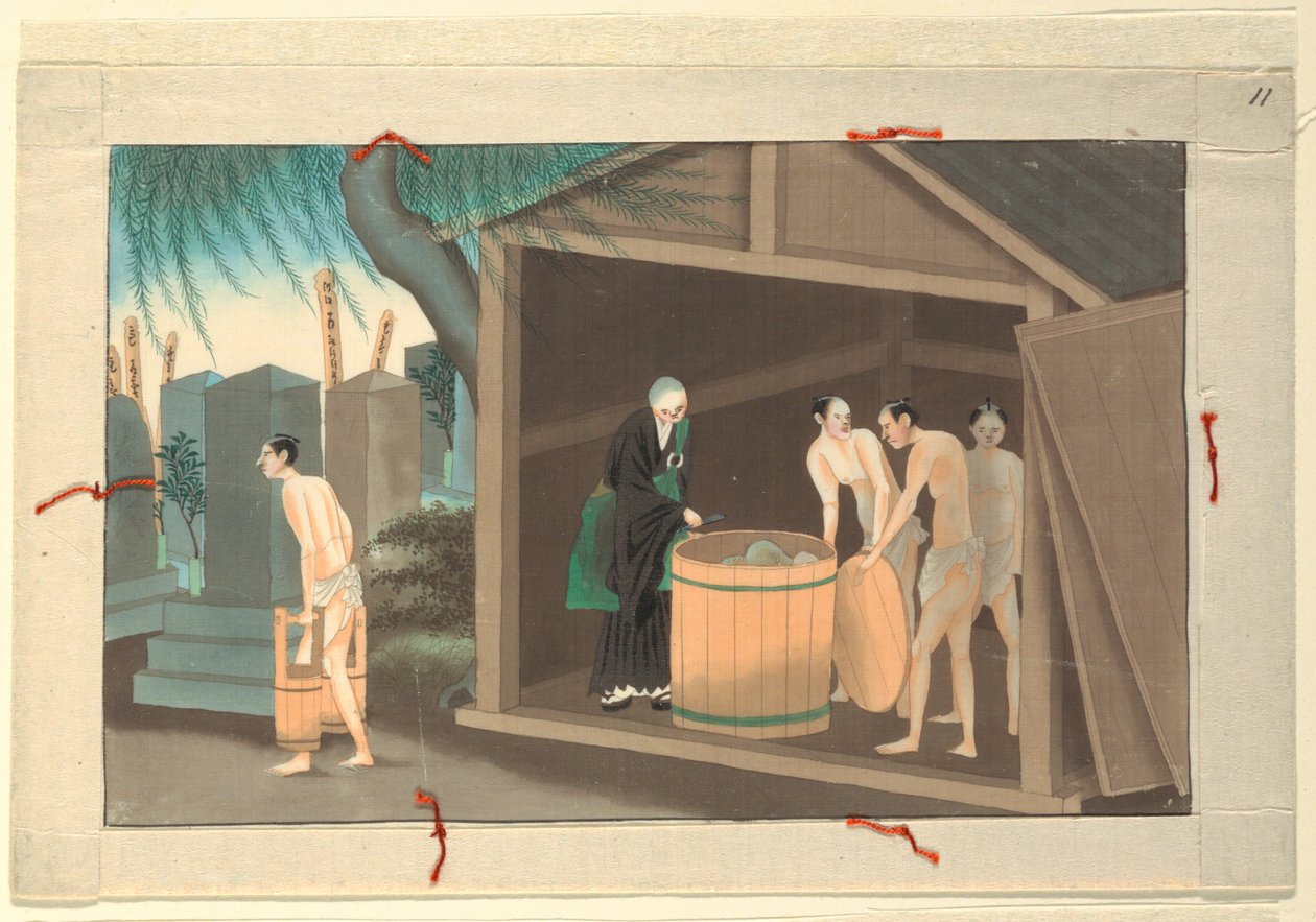 En av sexton scener av en mans död och begravning av Unknown artist