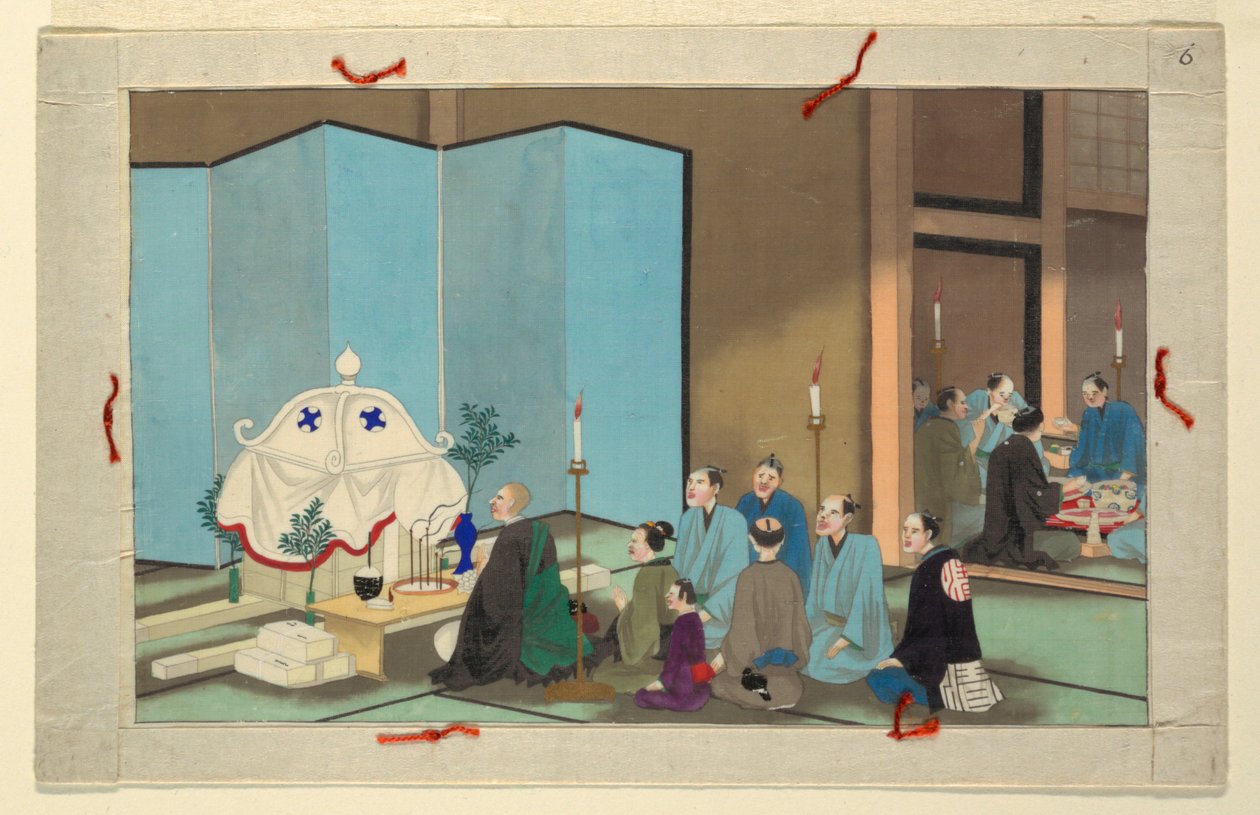 En av sexton scener av en mans död och begravning av Unknown artist