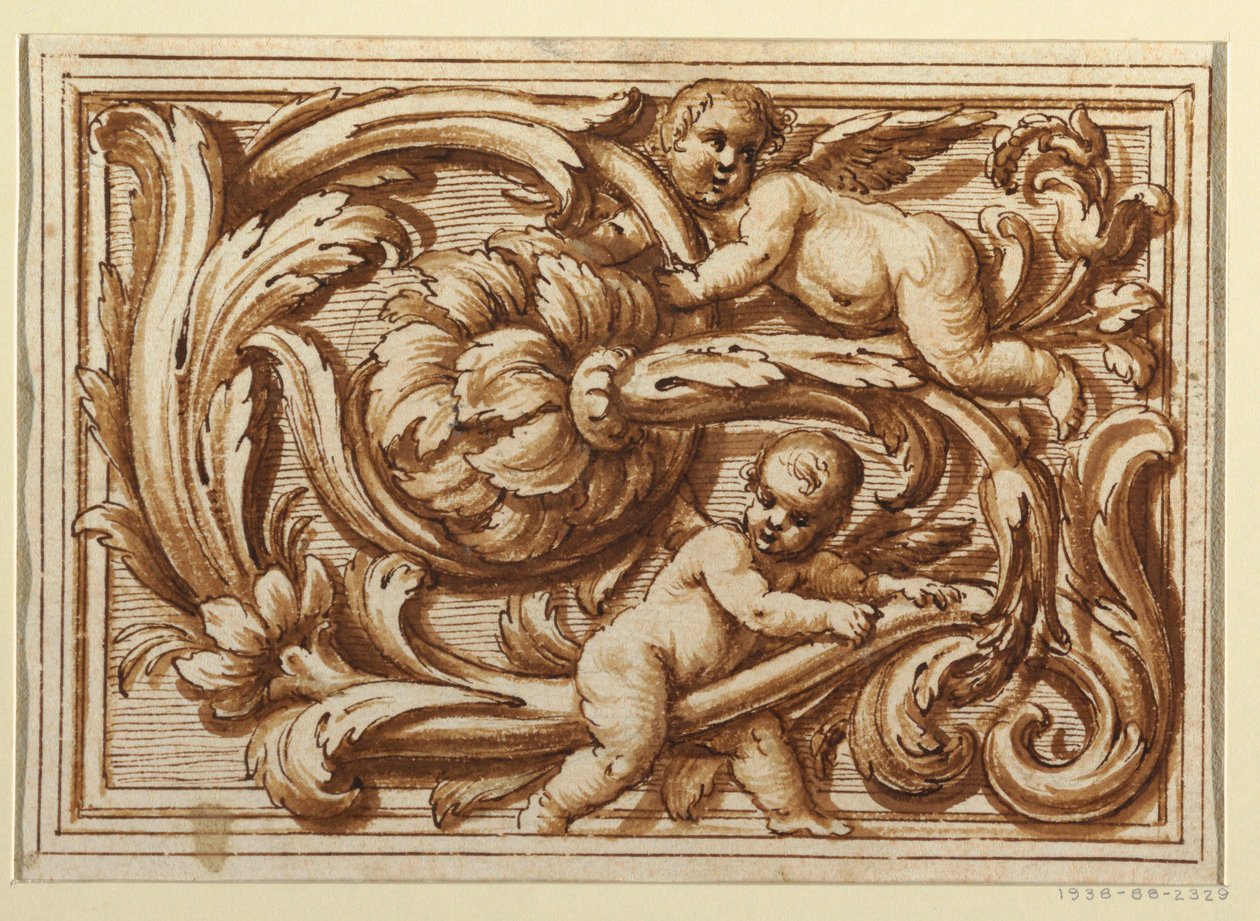 En av en uppsättning mönster för en titelsida och dekoration av en horisontell panel av Unknown artist