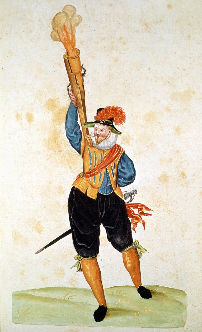 Ett av de första skjutvapnen - i "Handbok för pyroteknik, vapenhus och befästningar" "på 1500-talet. av Unknown artist