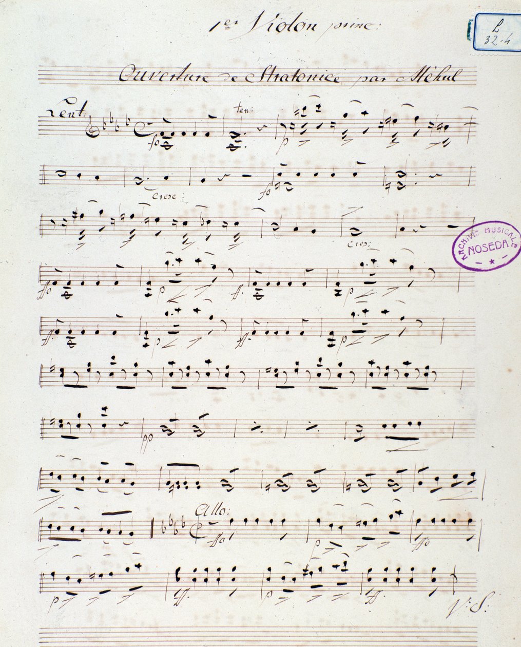 Inledande sida av operan Stratonice av Mehul (1792) av Unknown artist