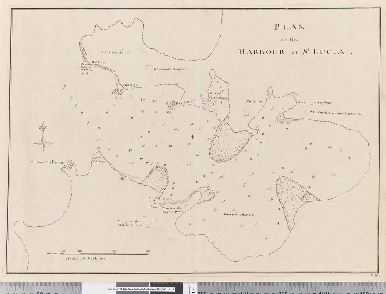 Sida 37c Plan över hamnen i St. Lucia av Unknown artist