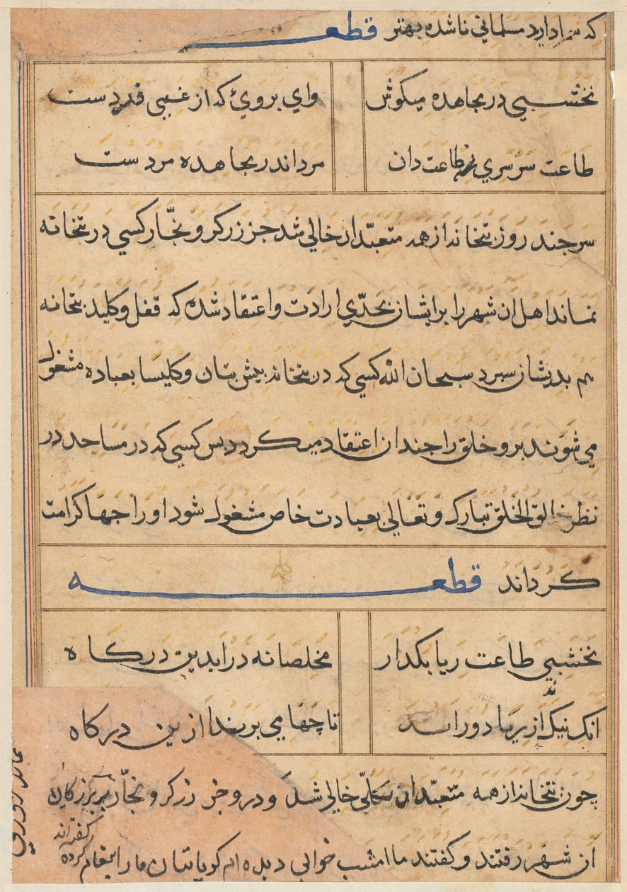 Sida från Tales of a Parrot (Tuti-nama): textsida av Unknown artist
