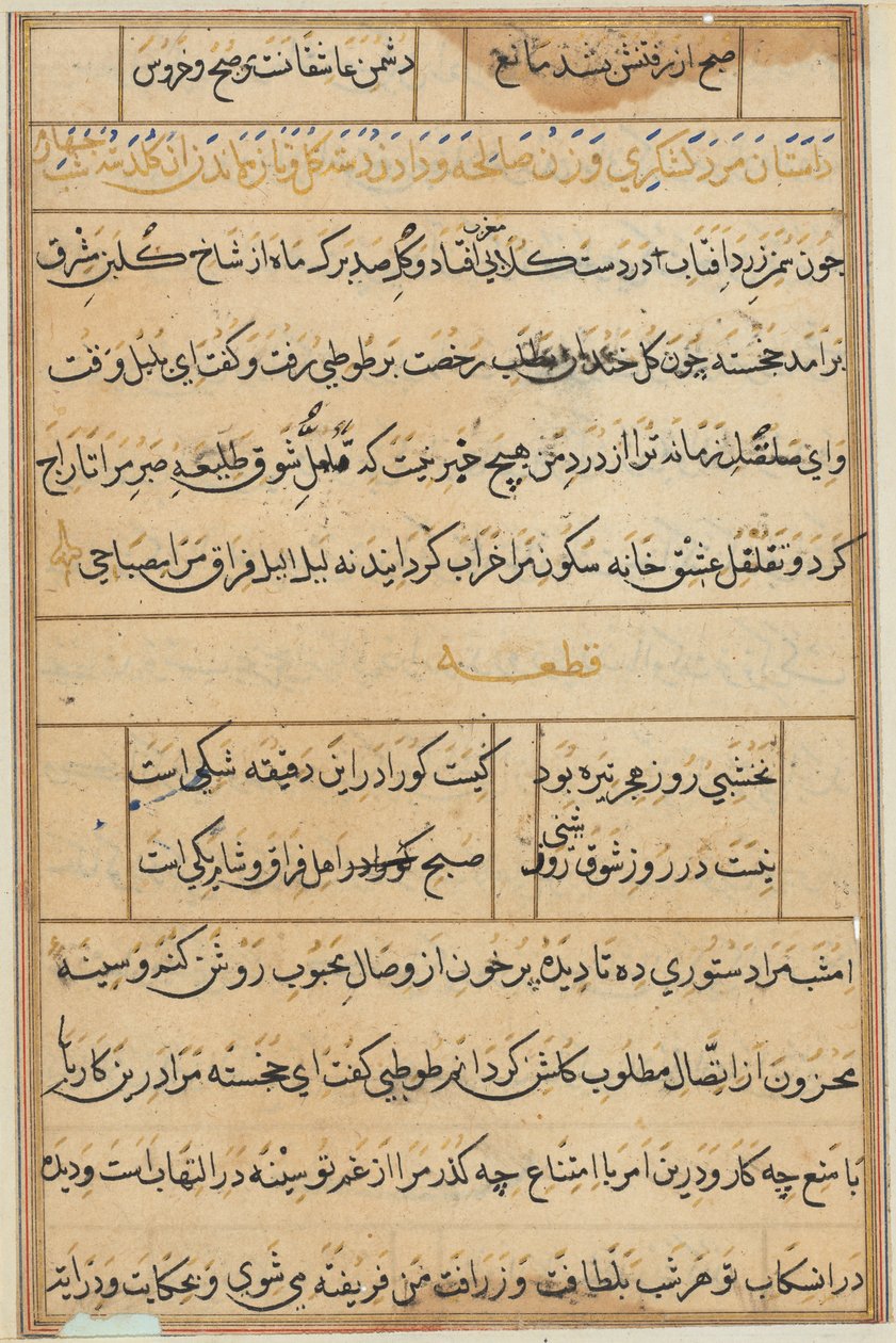 Sida från Tales of a Parrot (Tuti-nama): textsida av Unknown artist