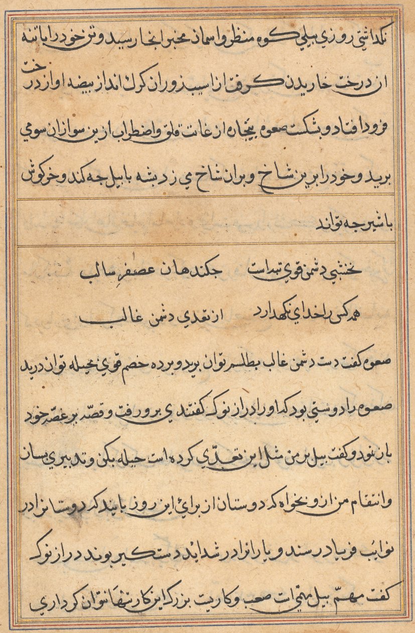 Sida från Tales of a Parrot (Tuti-nama): textsida av Unknown artist
