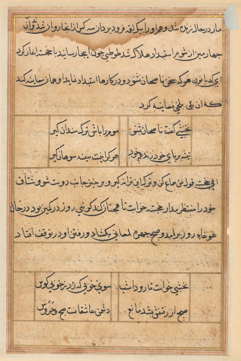 Sida från Tales of a Parrot (Tuti-nama): textsida av Unknown artist