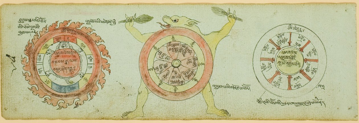 Sida ur ett manuskript med diagram som skyddar mot barns sjukdomar av Unknown artist