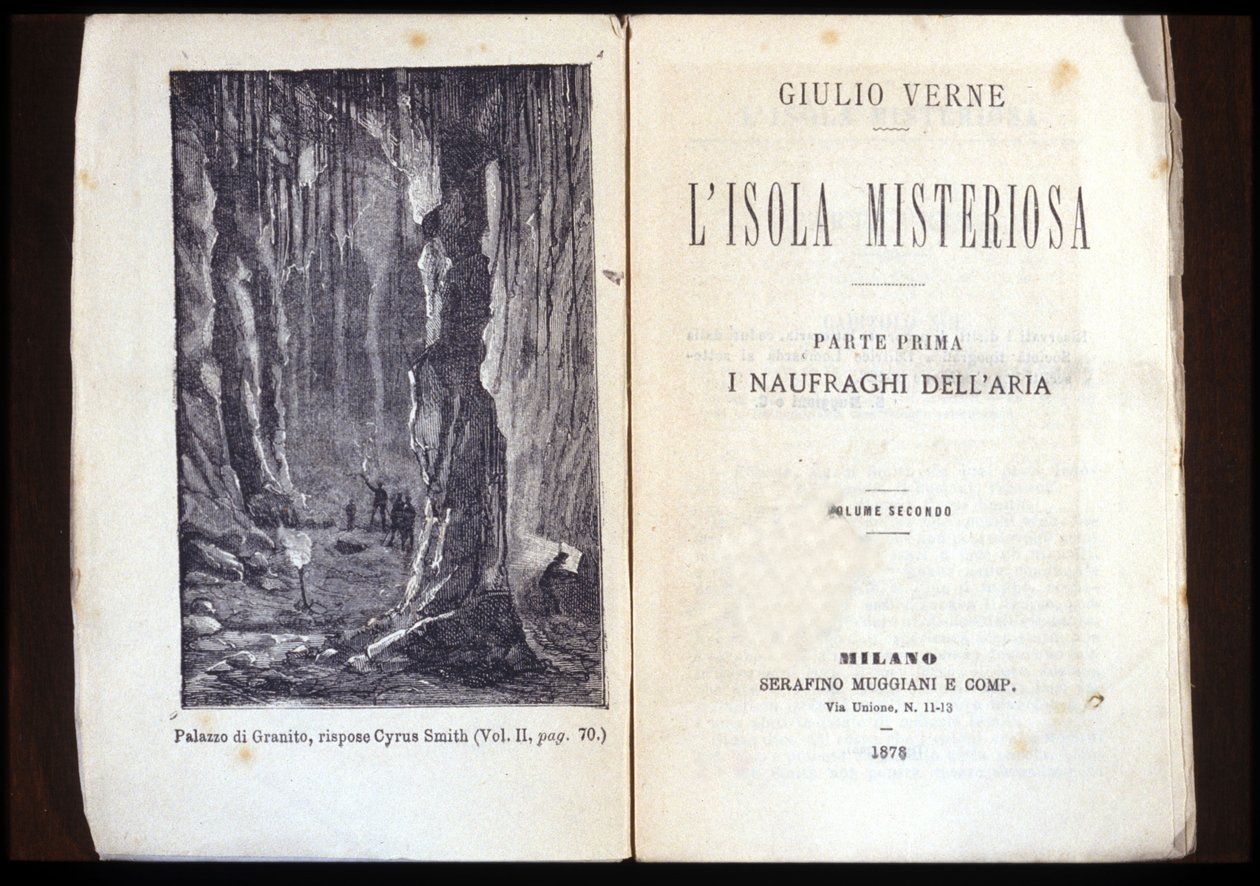 Sida i en italiensk upplaga av "Den mystiska ön" av Jules Verne. 1878. Milano. av Unknown artist
