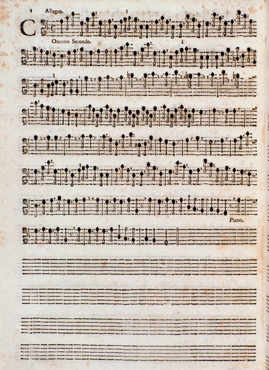 Sida med partitur av "" Concerti a cinque, Op. 5”” av Tomaso Albinoni av Unknown artist