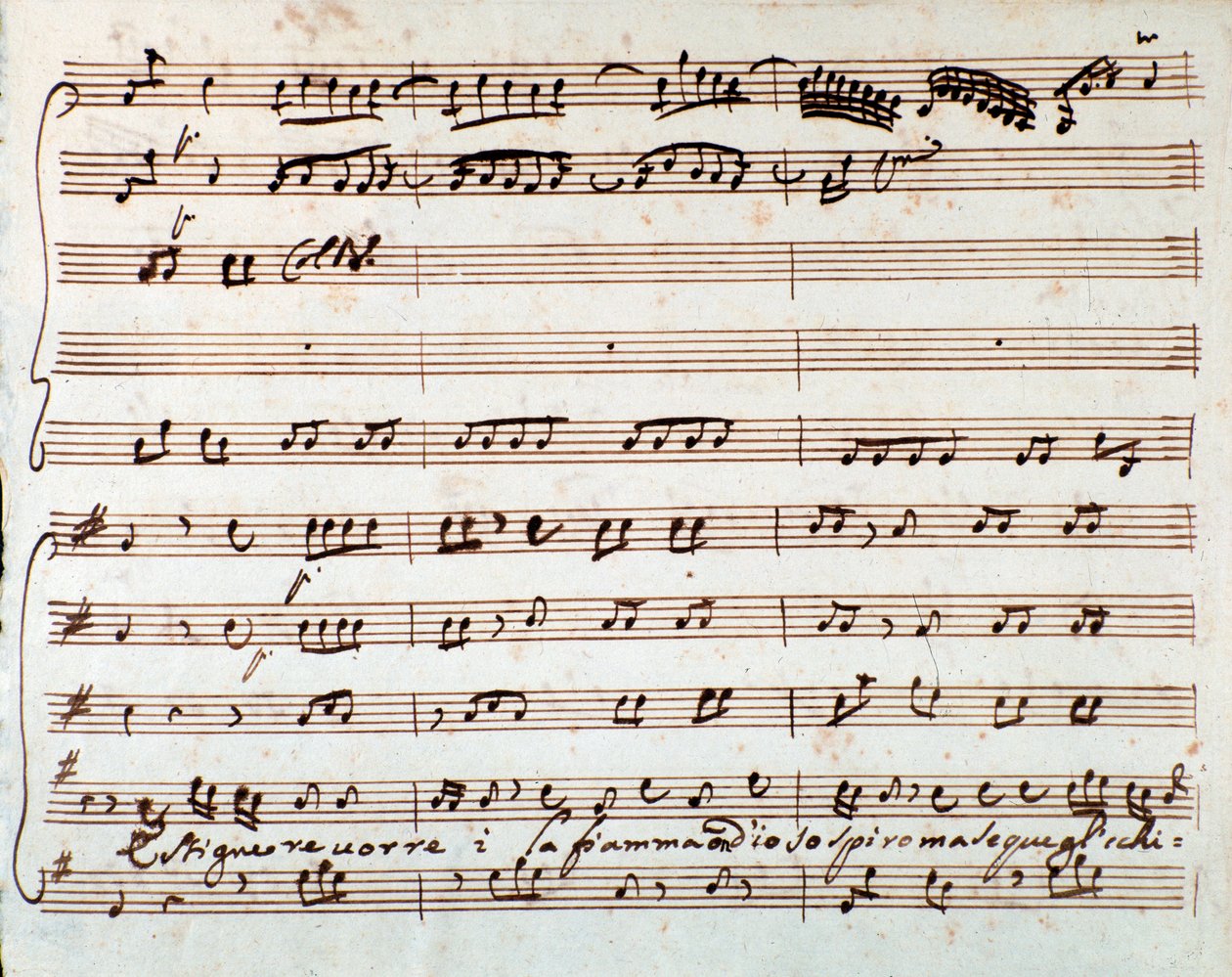 Sida med partitur av Extinguish I would like air in Griselda opera av Antonio Vivaldi av Unknown artist
