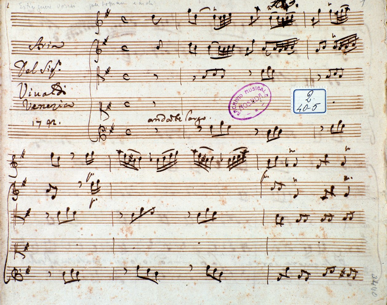 Sida med partitur av Extinguish I would like air in Griselda opera av Antonio Vivaldi av Unknown artist