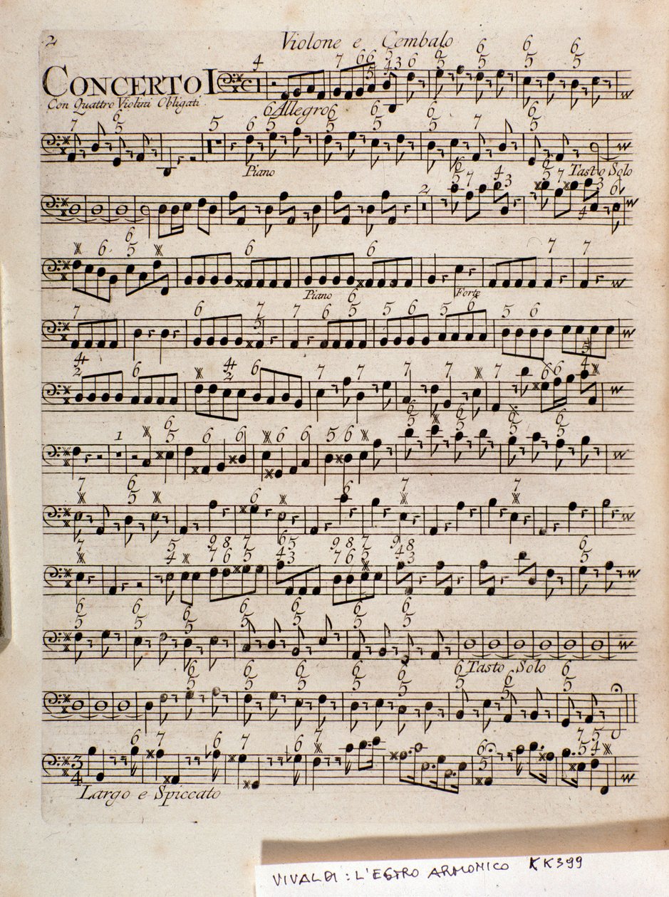 Sida med partitur av The Harmonic Star, Op 3 (Harmonic Inspiration) av Antonio Vivaldi av Unknown artist