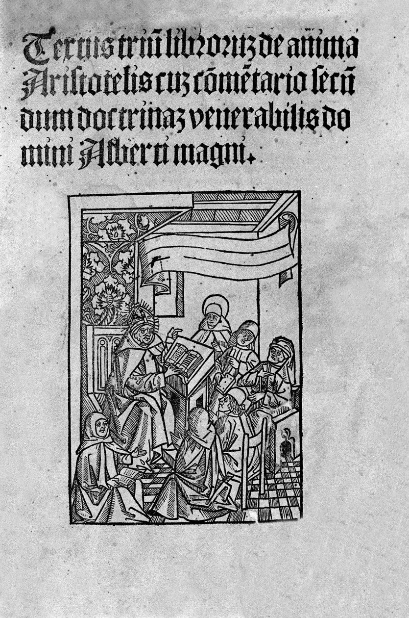 Sida i tredje volymen av "" De Anima"" (Från själen) av den grekiske filosofen Aristoteles (384-322 f.Kr.) kommenterad av Albert den store (1200-talet). 1520 av Unknown artist