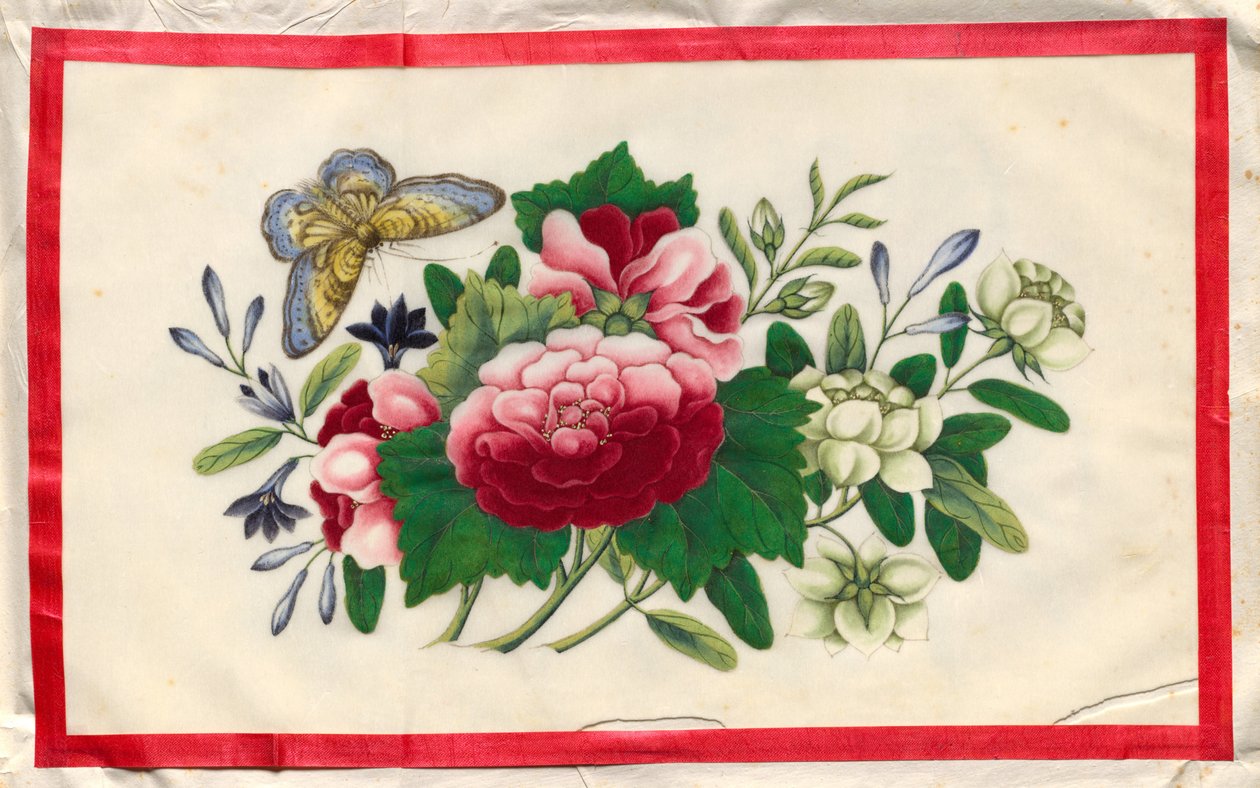 Målning Nio från Illustrerad bok med blommor och fjärilar av Unknown artist