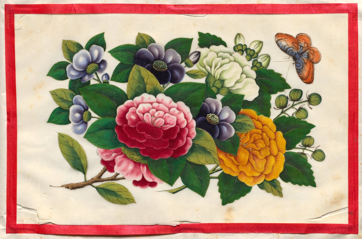 Målning tre från Illustrerad bok med blommor och fjärilar av Unknown artist