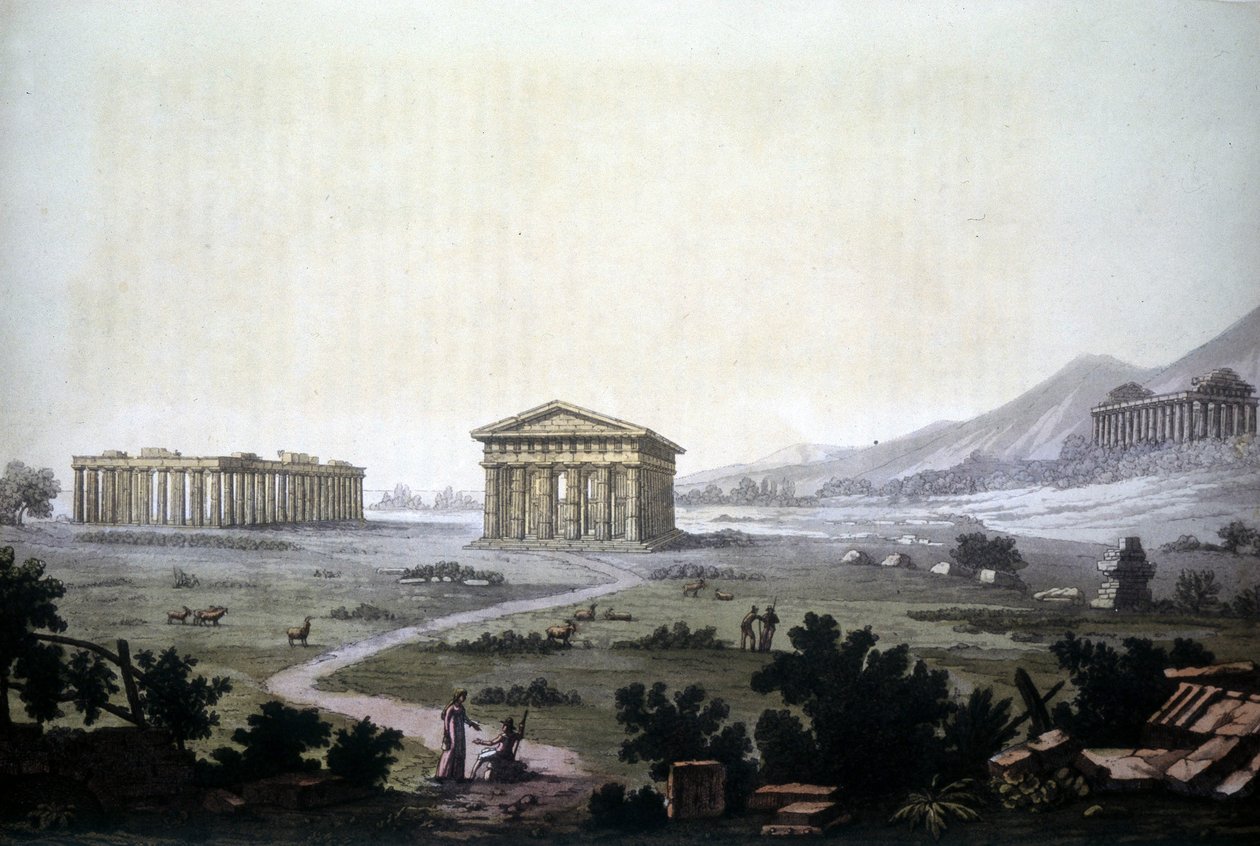 Målning föreställande Paestums tempel, nuvarande Capaccio. av Unknown artist