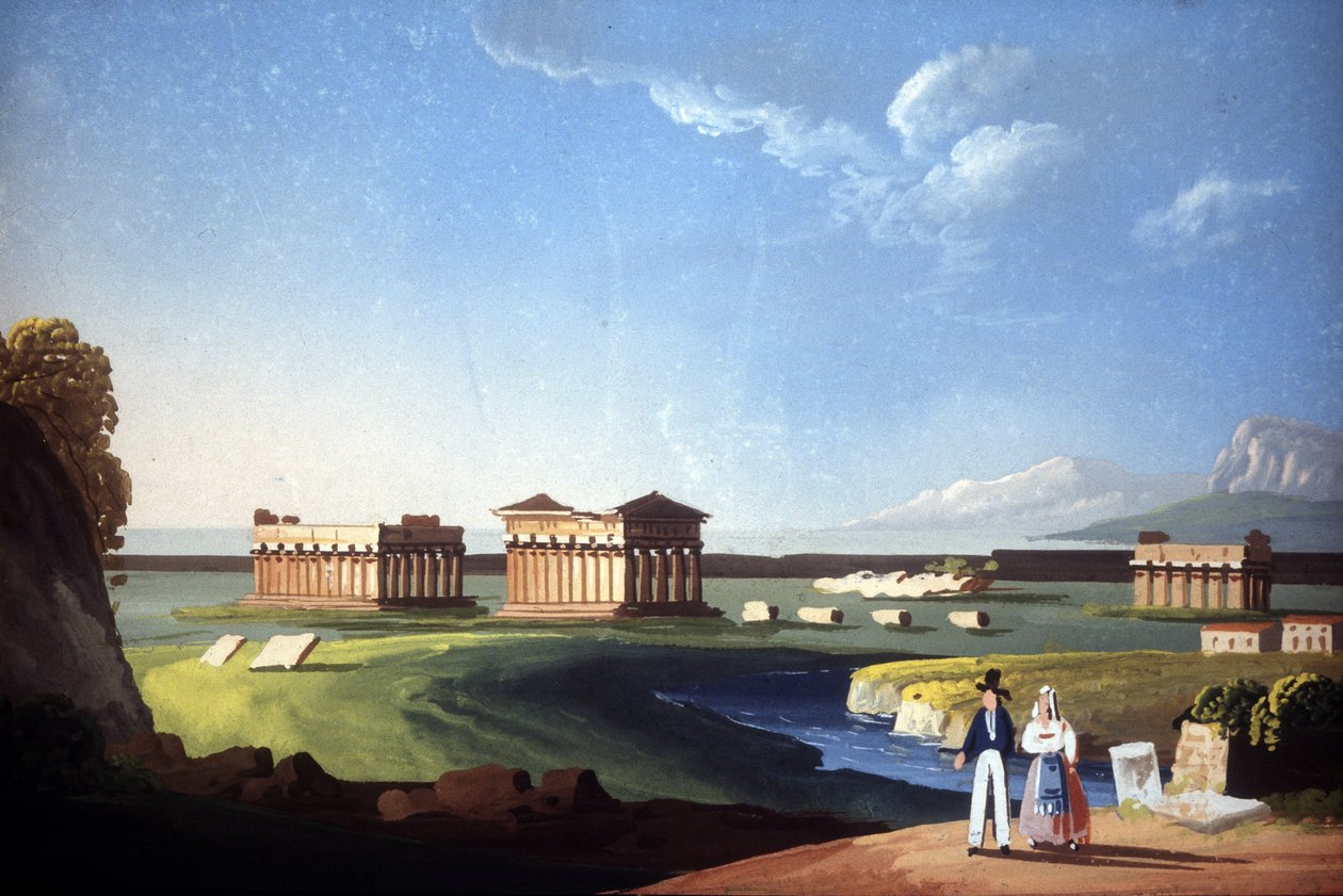 Målning föreställande Paestums tempel, nuvarande Capaccio. av Unknown artist