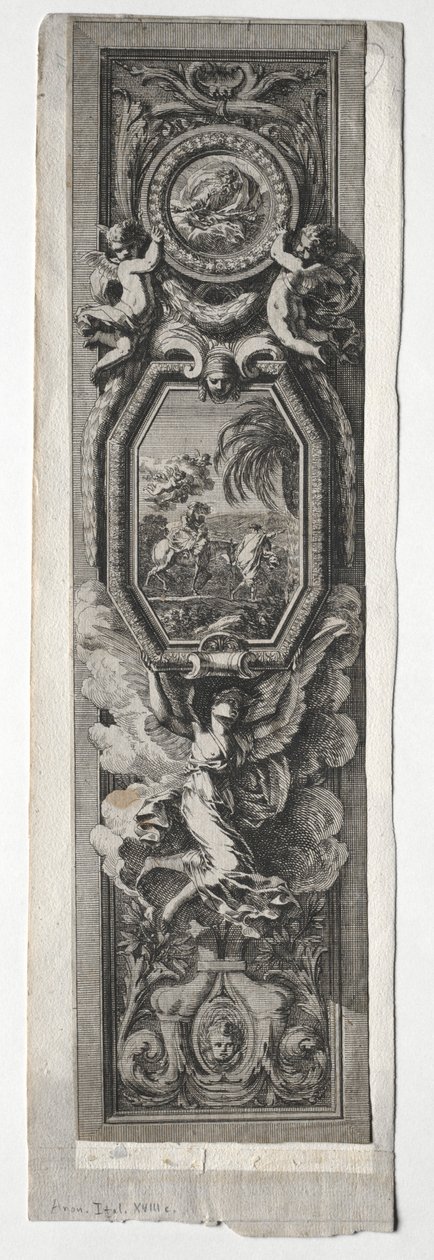 Panel med vinjett av flygning till Egypten av Unknown artist