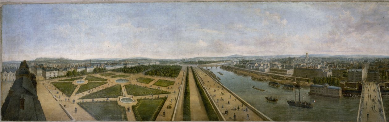 Panorama över Paris från taket på Pavillon de Flore i Tuilerierna, ca 1833 (olja på duk) av Unknown artist