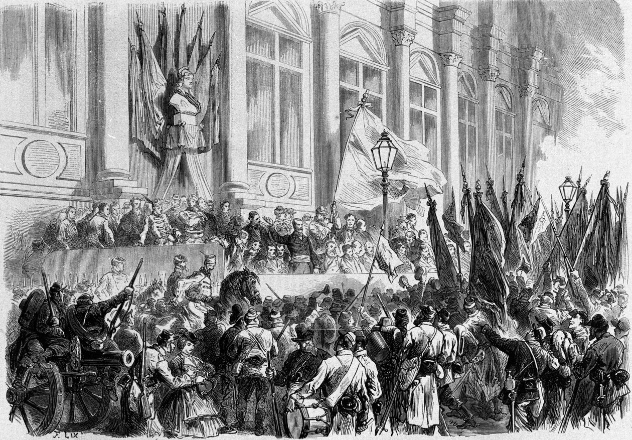 Paris, La Commune: Kungörelse av resultatet av folkomröstningen den 26 mars 1871 på Place de l