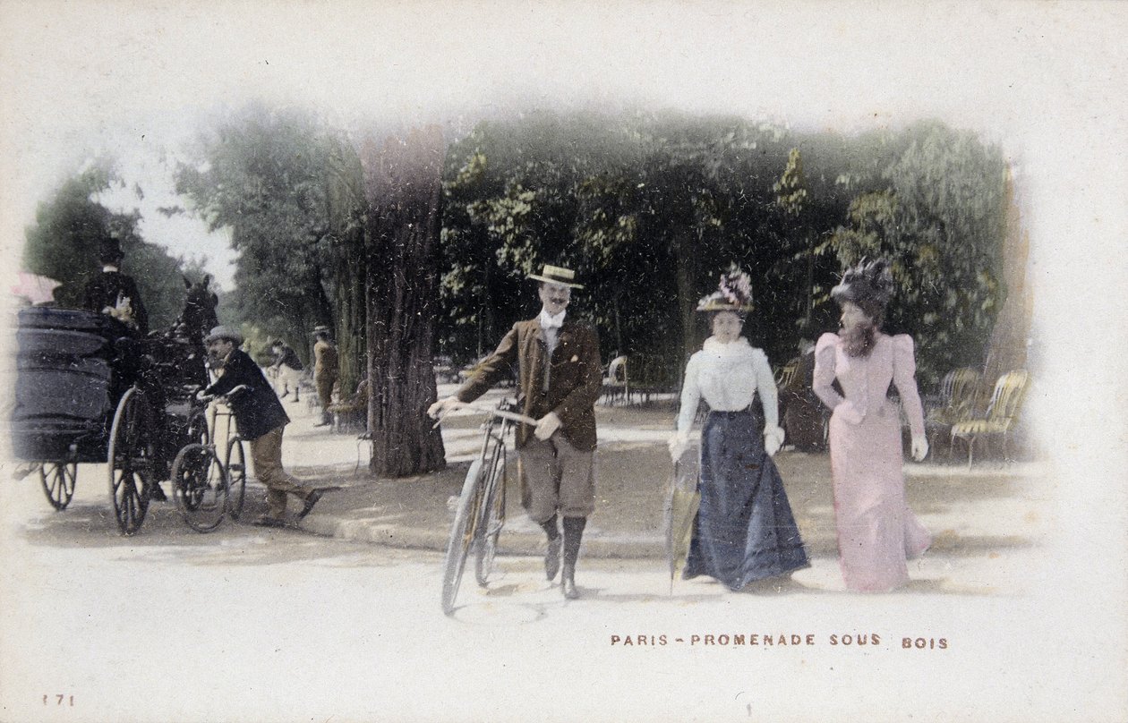 Paris, promenade sous bois - vykort, sent 1800-tal av Unknown artist