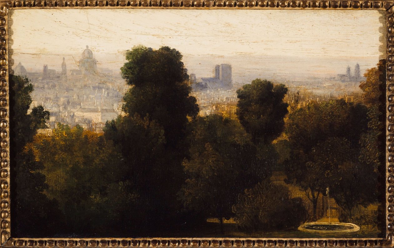 Paris sett från Bellevilles höjder; ca 1840, nuvarande 19:e arrondissementet, år 1840 (olja på duk) av Unknown artist