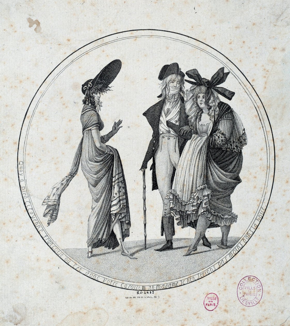 Parisiskt mode: "" Fantastiskt och underbart"" Gravyr från 1795 Paris, Musee Carnavalet av Unknown artist