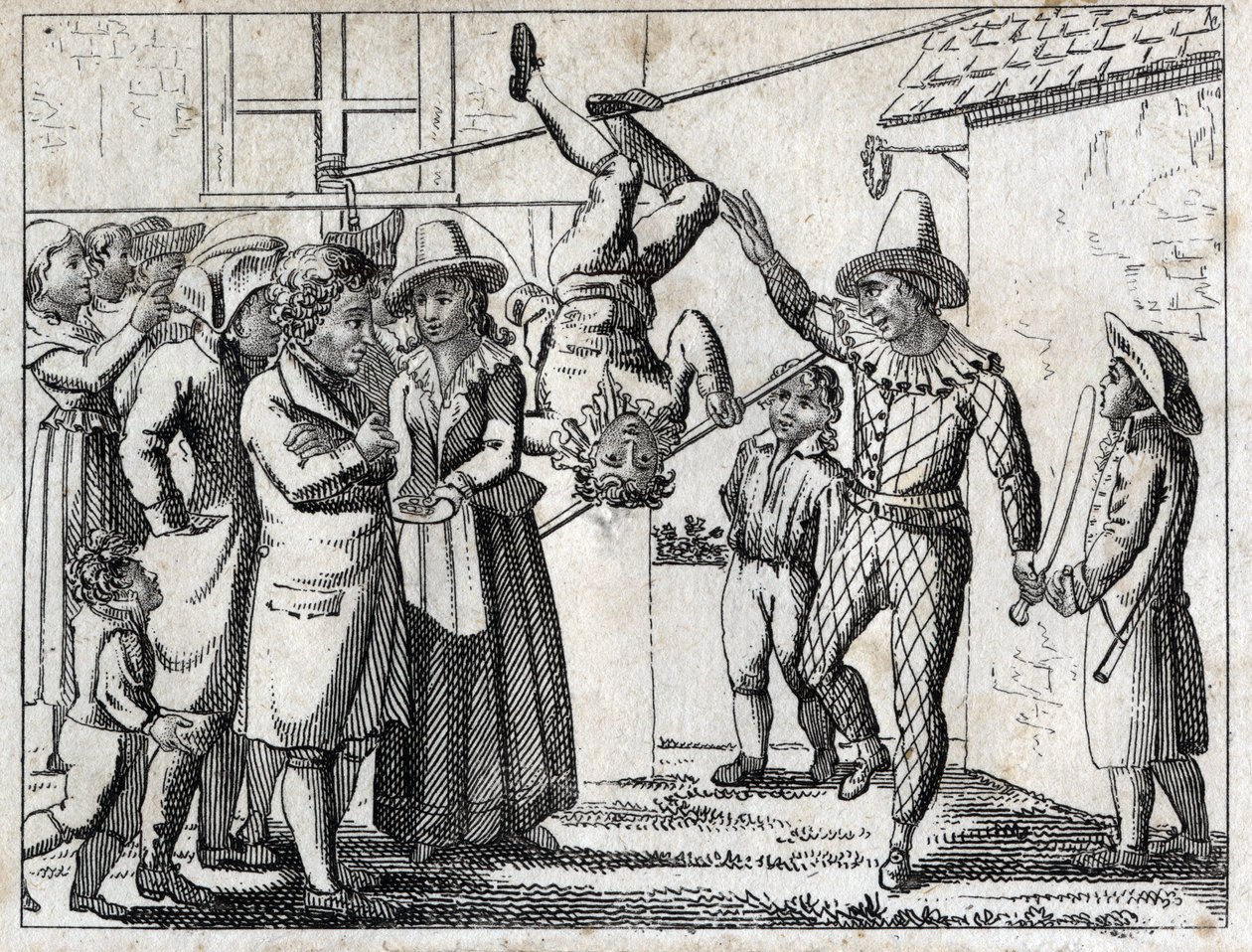Fest i byn: spel och förklädnader. Gravyr sent 1700-tal. Privat samling. av Unknown artist